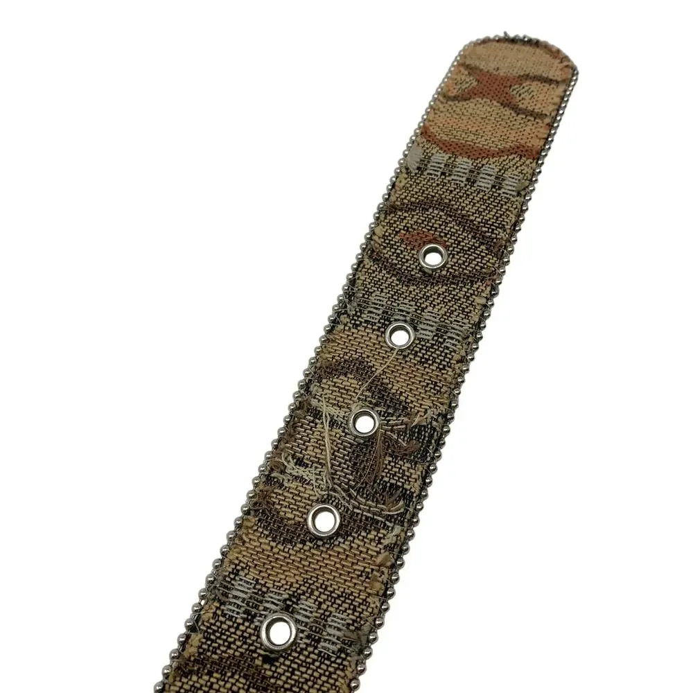 VTG Elite Neutral Tones Silver Tone Engraved Buckle Beaded Trim Belt Apx Sz M